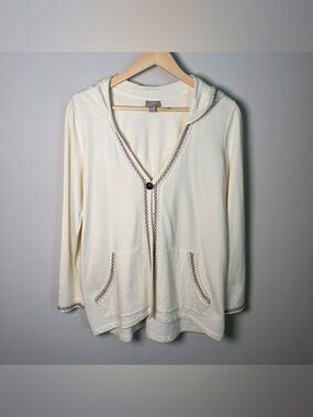 J. Jill | Ivory Hooded Stretch Hoodie Boho Cotton Quiet Luxury | Size S